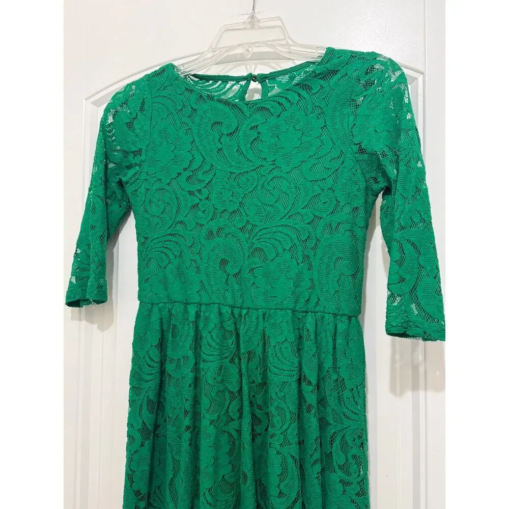Gianni Bini GB Girls Green Lace Dress - Kids Girls Size Large EUC